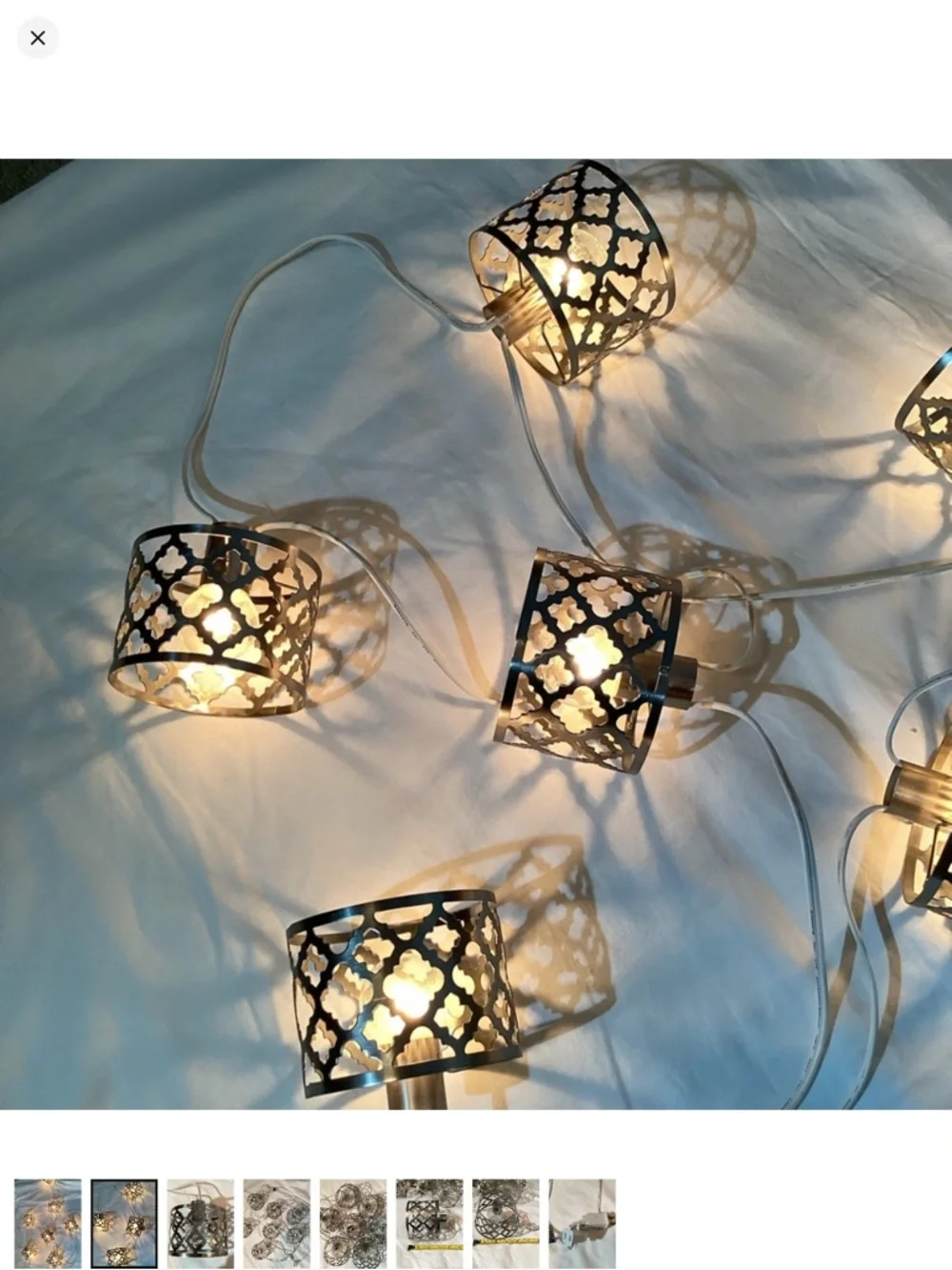 Lantern String Lights , 7 Silver metal decorative lanterns, indoor use - Picture 2 of 8